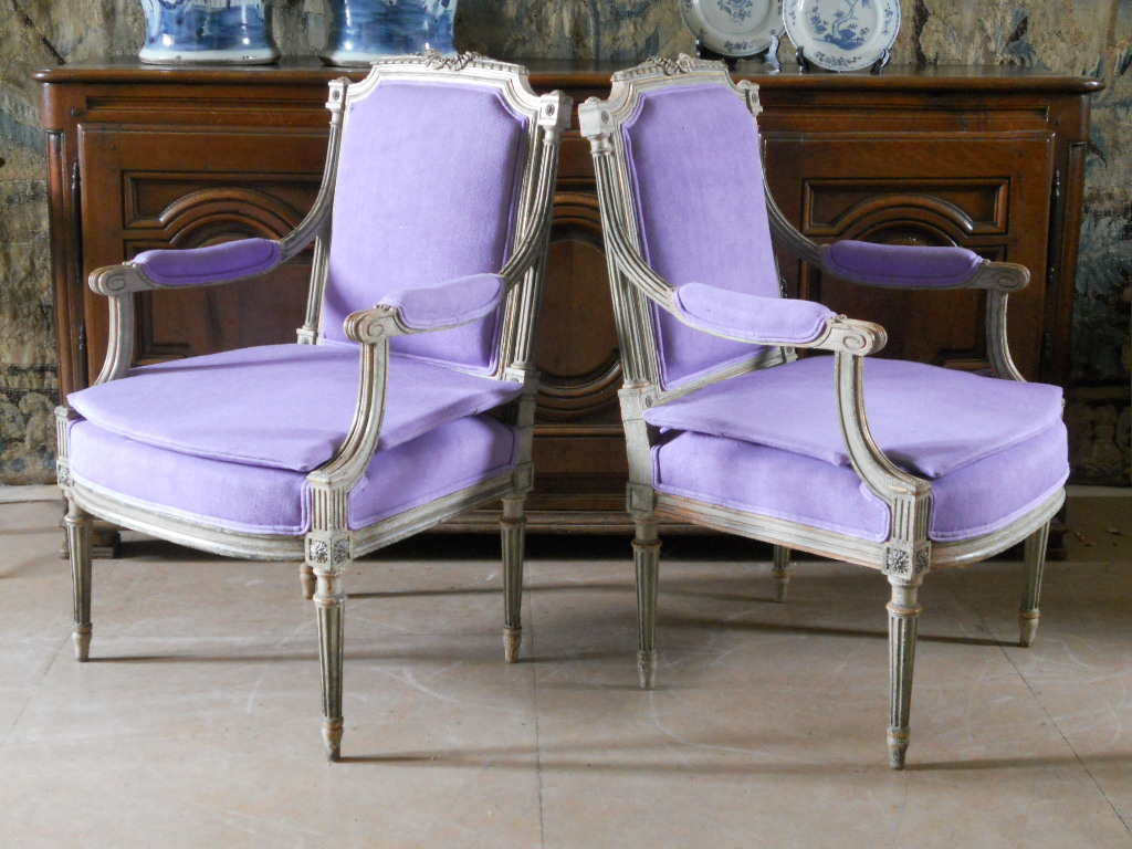 SOLD    pair of Louis XVI armchairs